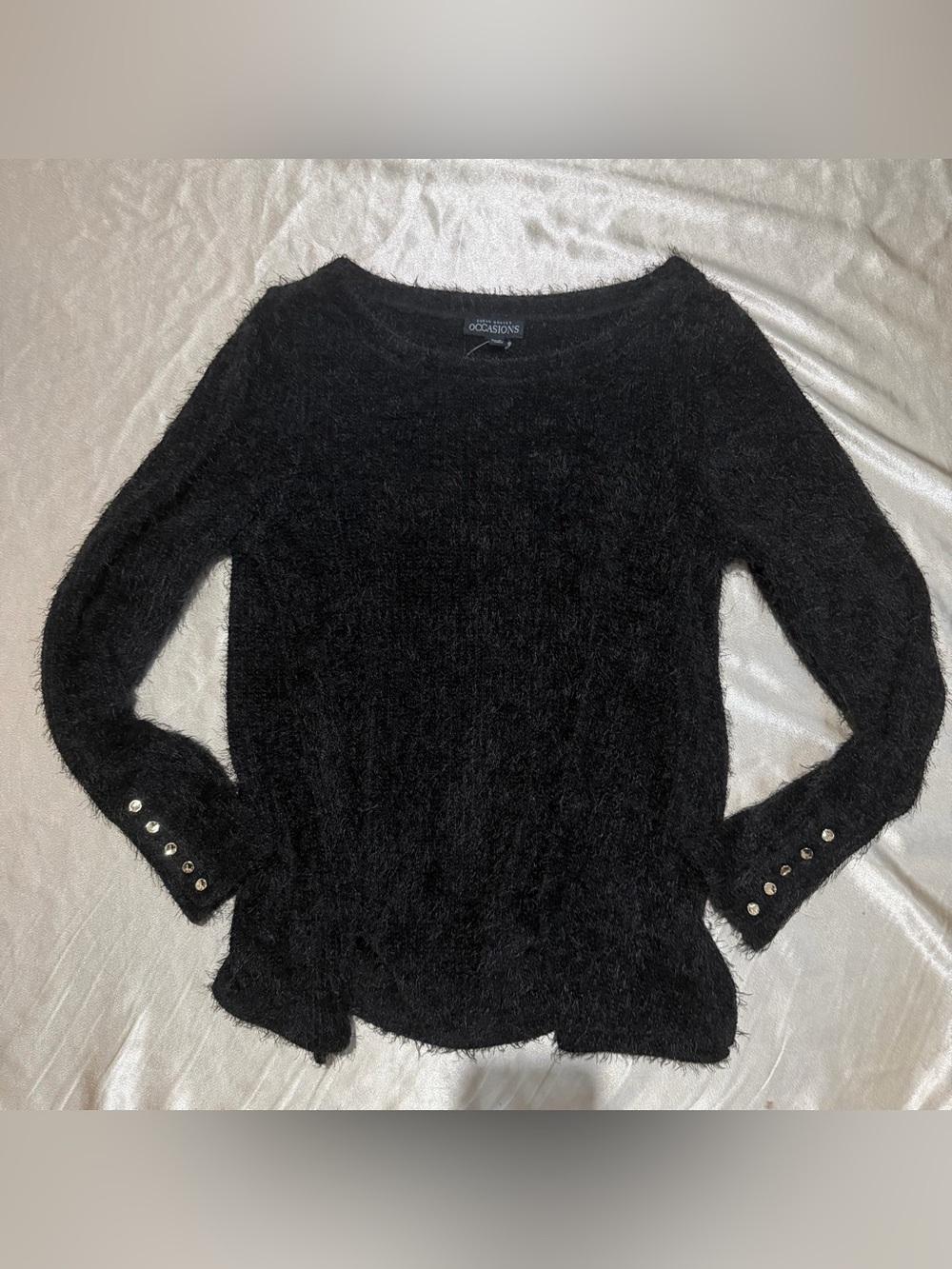Susan Graver Occasions Bateau Neck Eyelash Sweater Tunic w/ Trim Medium